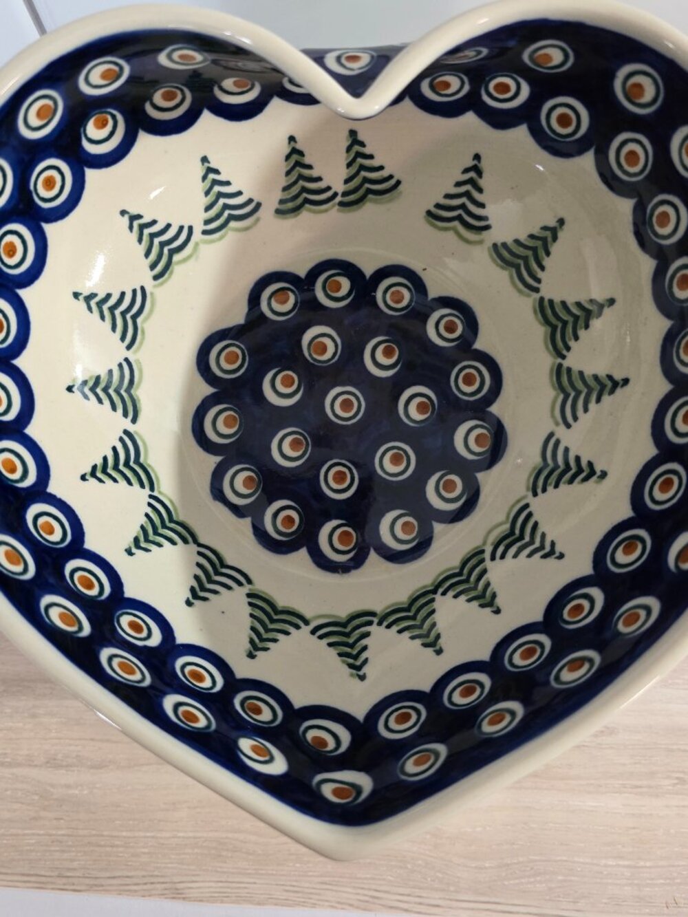 Original Polish Pottery 8"  Heart-Shaped Bowl Hand Made in Poland #200 - Picture 3 of 12